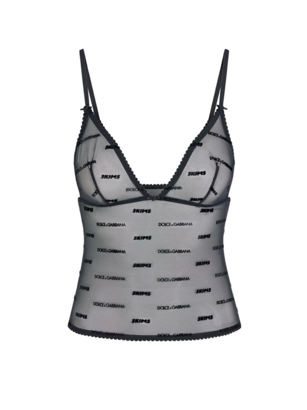Dolce & Gabbana X Skims Black Sheer Logo Lace-Trim Top